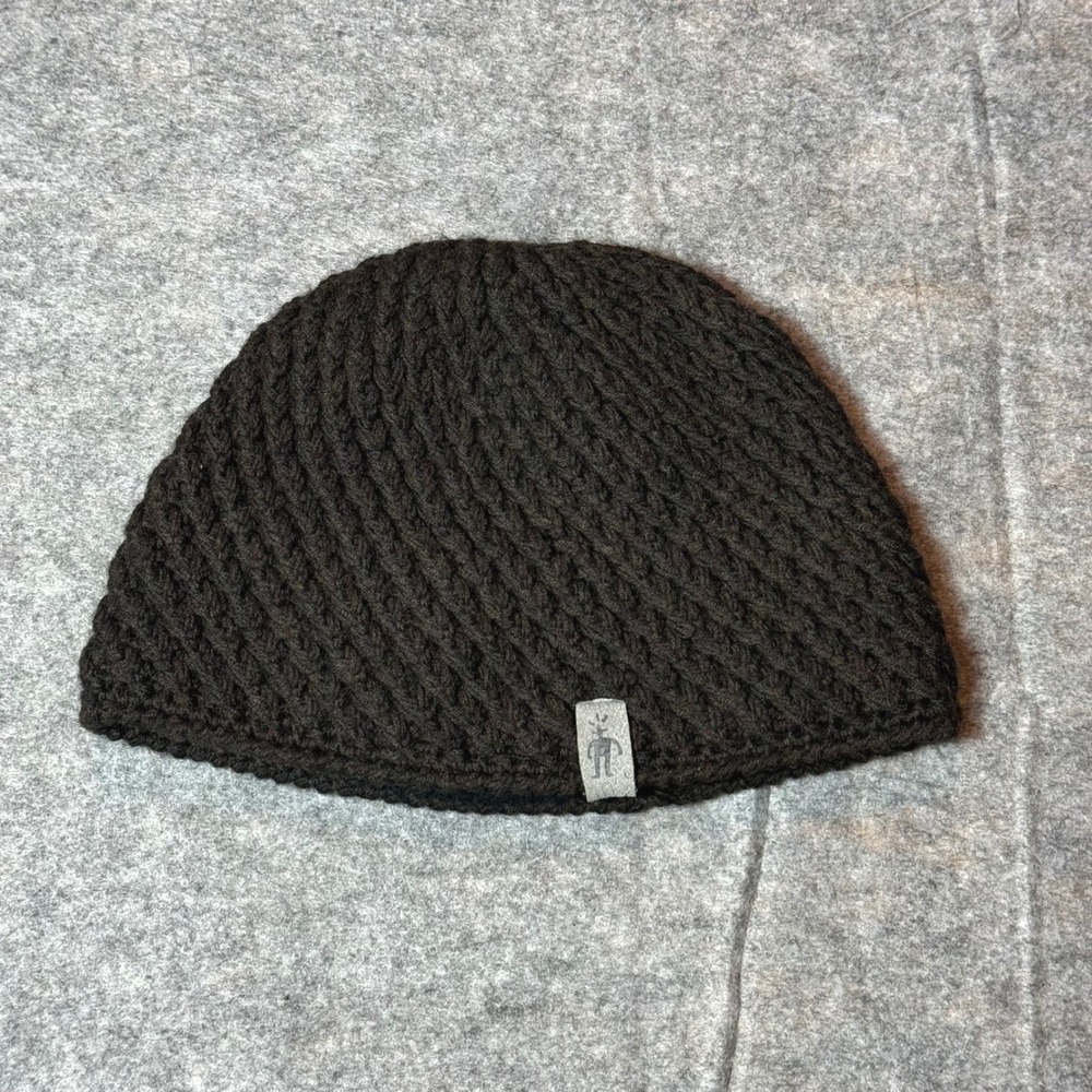 Smartwool Beanie Hat Unisex 100% Merino Wool Cable Knit Brown Black Winter
